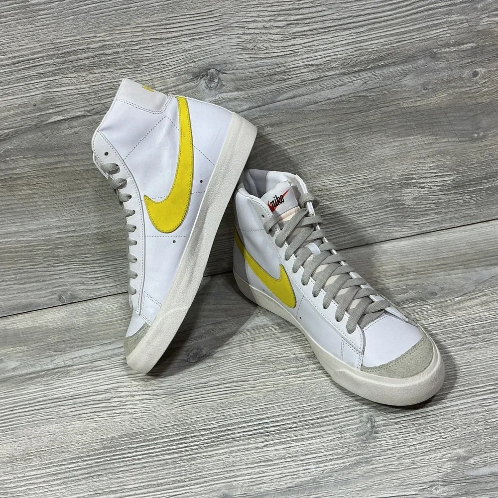 Nike Blazer Mid '77 Vintage BQ6806-101 White Yellow Leather Shoes Men's Size 8.5